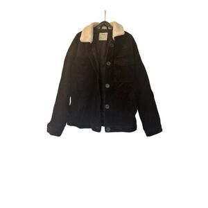 Black Denim & Co Corduroy Sherpa Collar Jacket Womens Small 6 Cozy Vintage Style